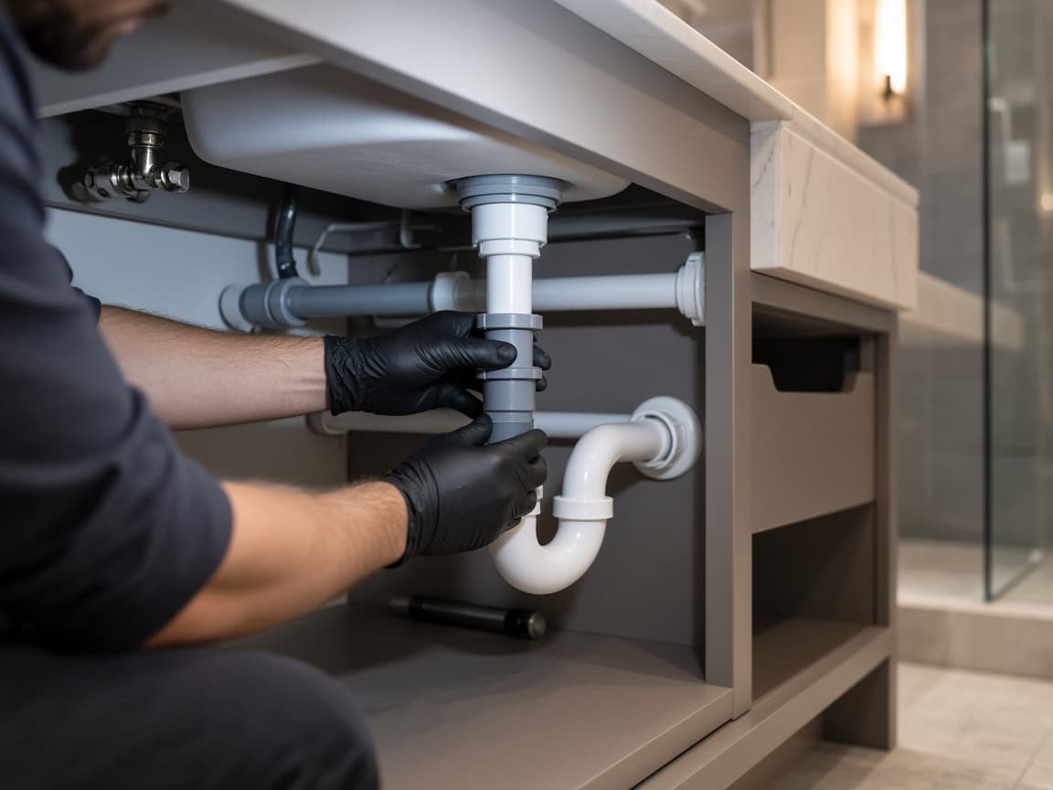 Plumber sealing a drain connection for Murfreesboro, TN customers