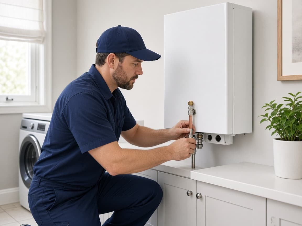 Plumber servicing a tankless water heater in Murfreesboro